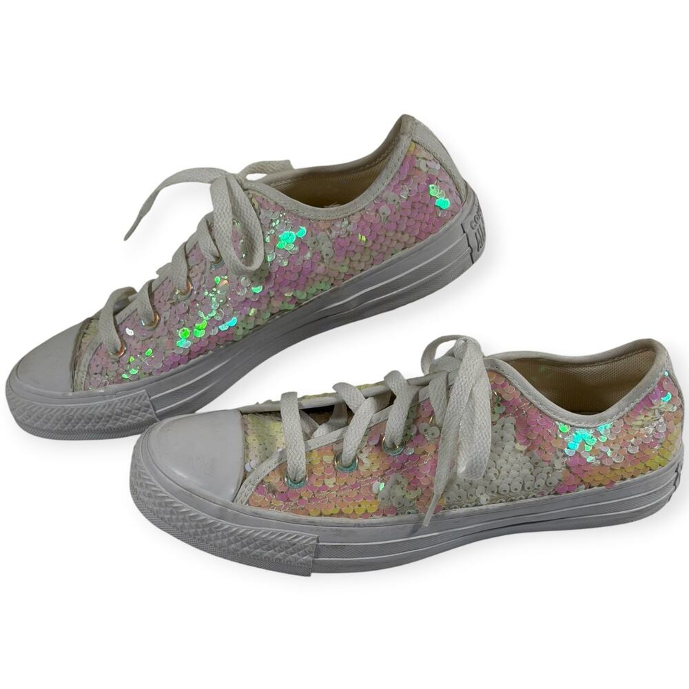 Converse All Star Casual Sneakers, White/Pink, Sequins, Women's 9